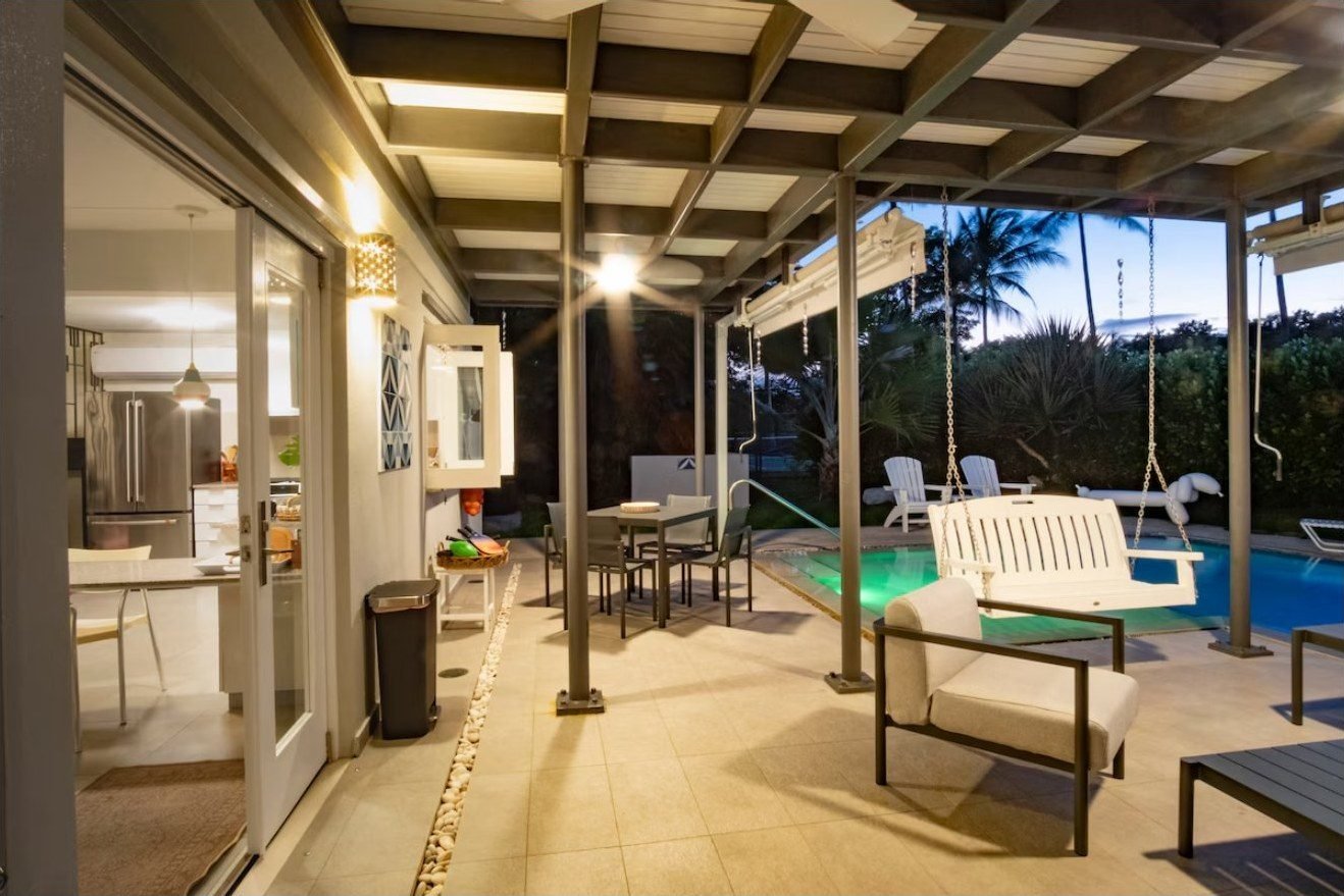 Our covered patio and open-air gathering space